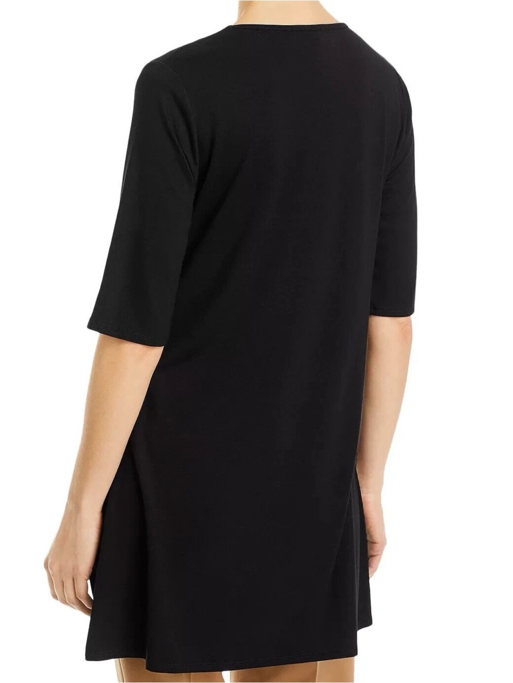 Eileen Fisher Black V-Neck Elbow Sleeve A-Line Swing Tunic M - Picture 2 of 9